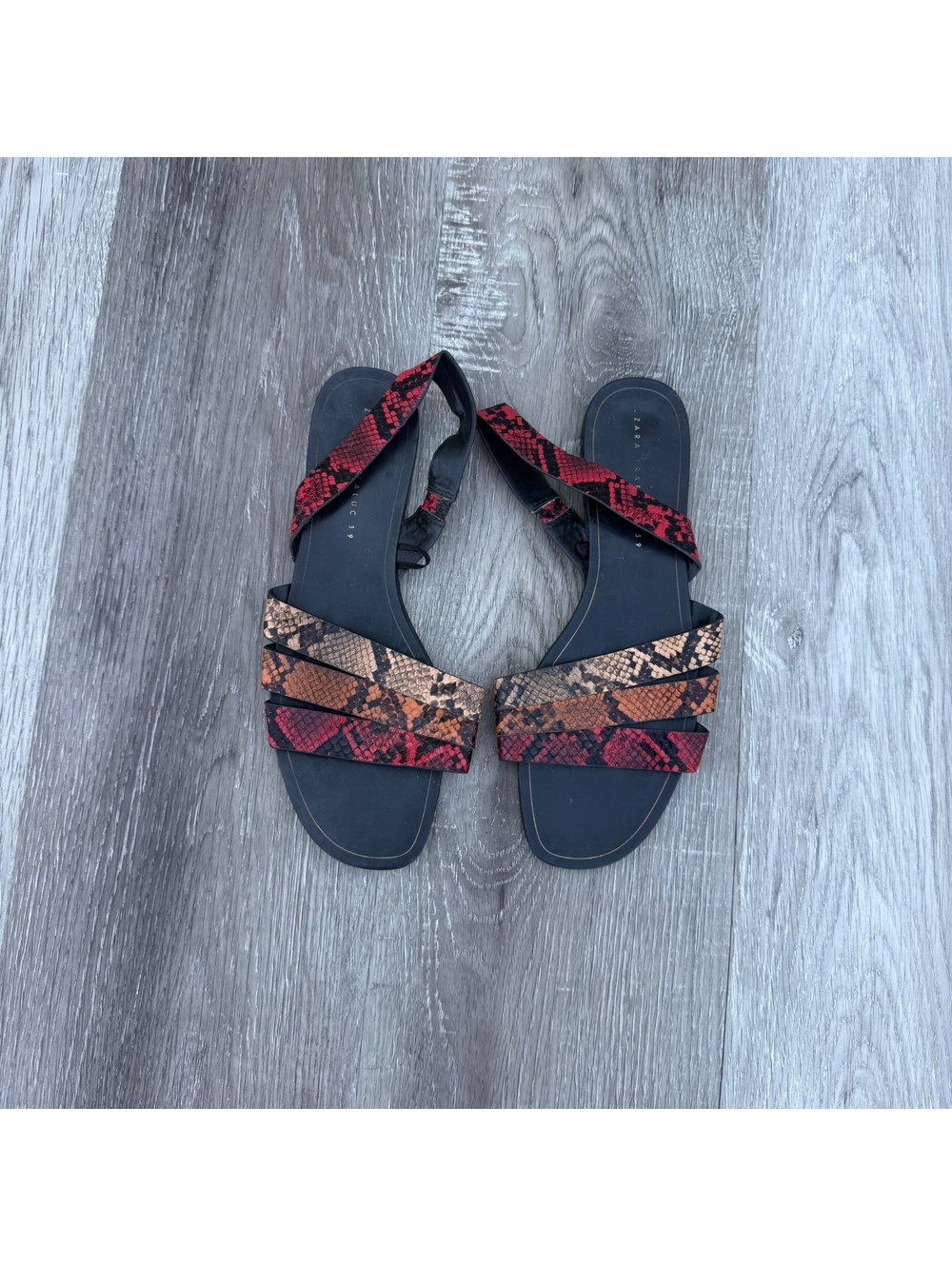 Zara Trafaluc Multicolored Snakeskin Print Flat Sandals size 9